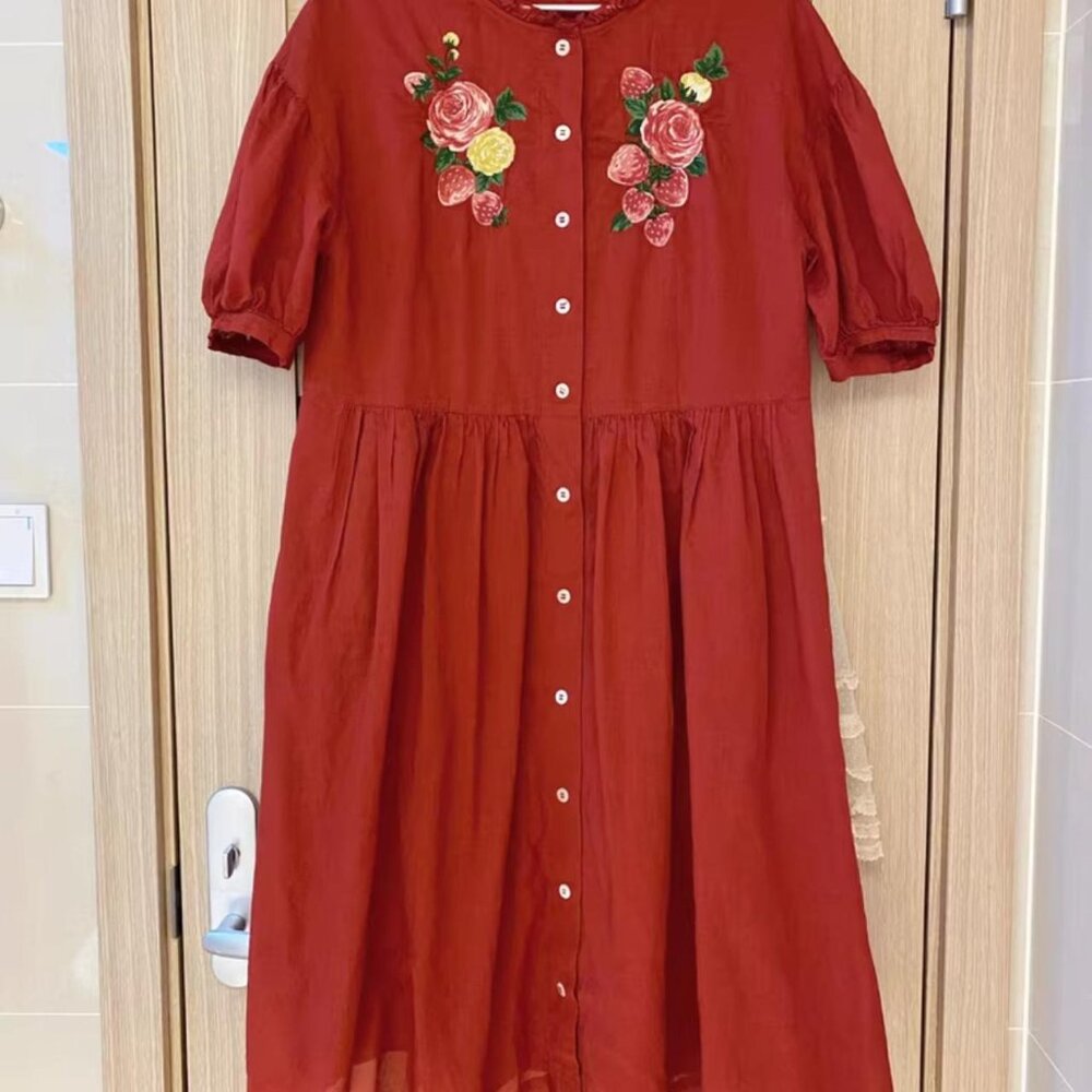 Jane Marple strawberry embroidery dress